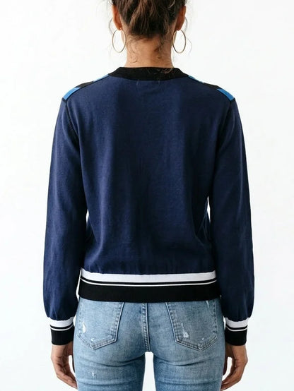 Blue Silk Blend Equestrian Print Sweater - Sweaters & Knitwear