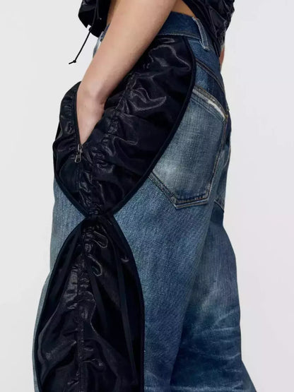 Blue and Black Illusion Layered Jeans