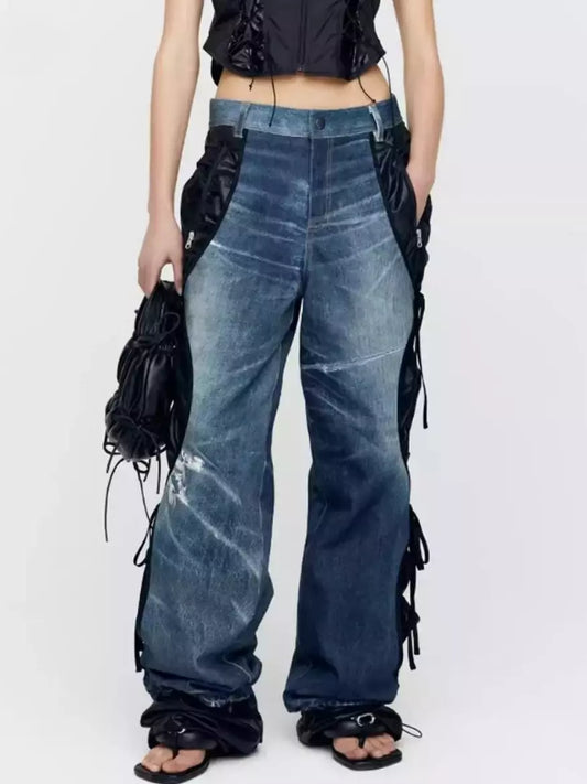 Blue and Black Illusion Layered Jeans
