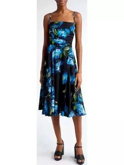 Bluebell Floral Print Strapless Charmeuse Dress - Branna Couture