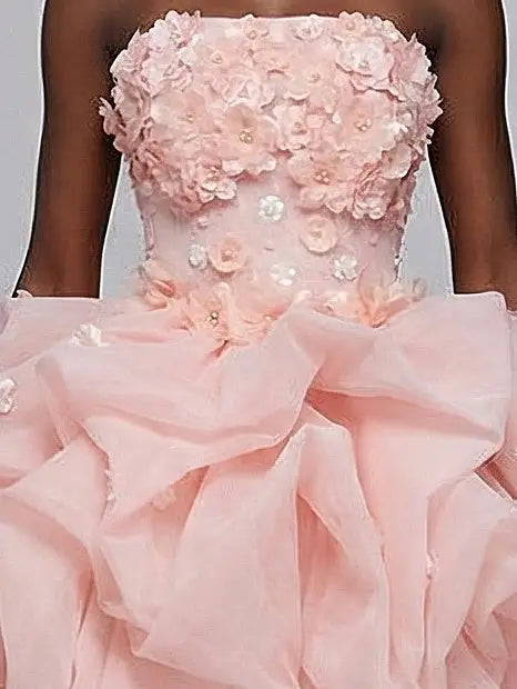 Blush 3D Floral Strapless Tulle Mini Dress - Dresses