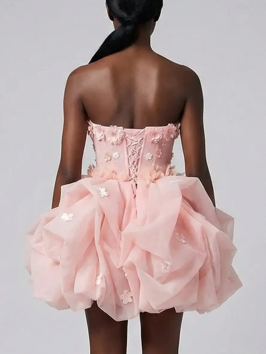 Blush 3D Floral Strapless Tulle Mini Dress - Dresses