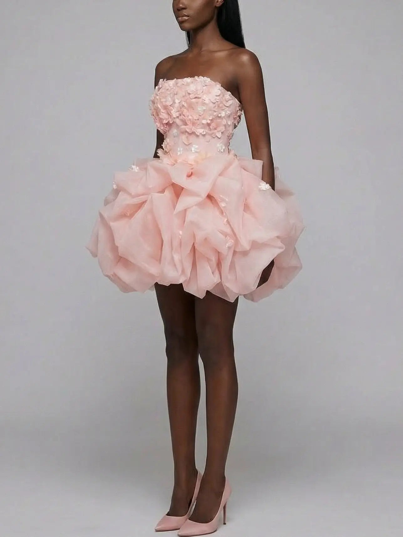 Blush 3D Floral Strapless Tulle Mini Dress - Dresses