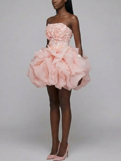 Blush 3D Floral Strapless Tulle Mini Dress - Dresses