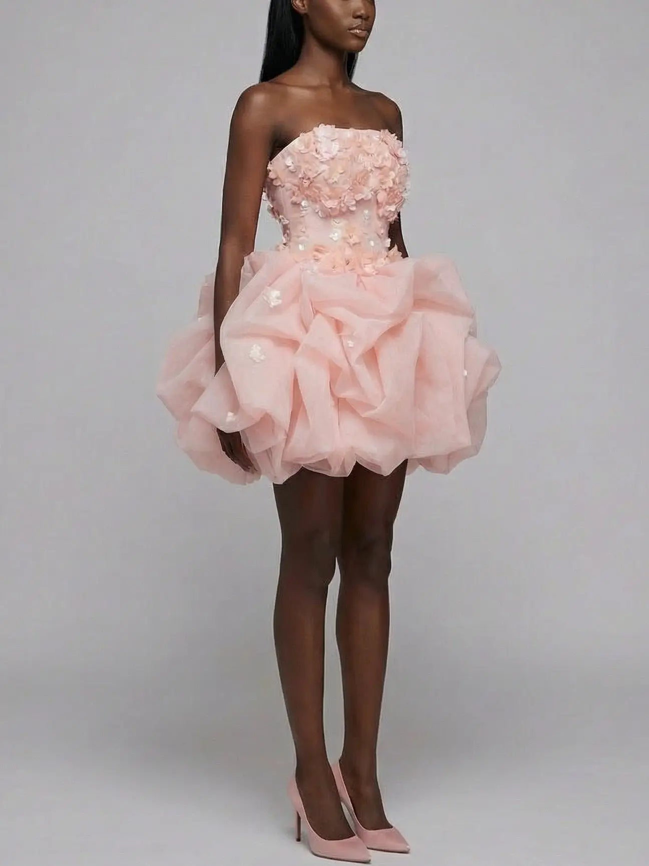 Blush 3D Floral Strapless Tulle Mini Dress - Dresses