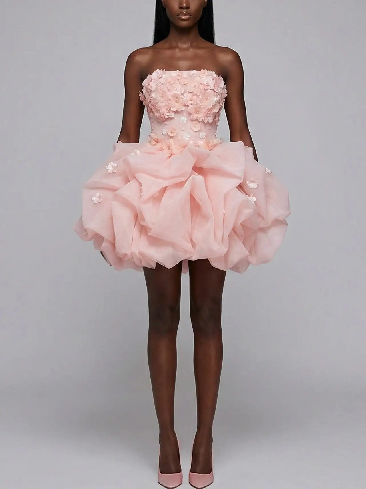 Blush 3D Floral Strapless Tulle Mini Dress - Dresses
