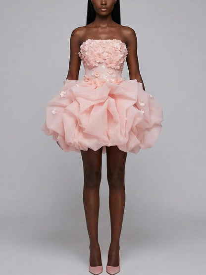 Blush 3D Floral Strapless Tulle Mini Dress - Dresses