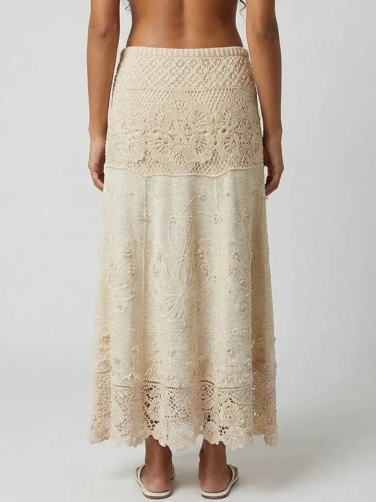 Bohemian Crochet Lace Embroidered Maxi Skirt - Skirts