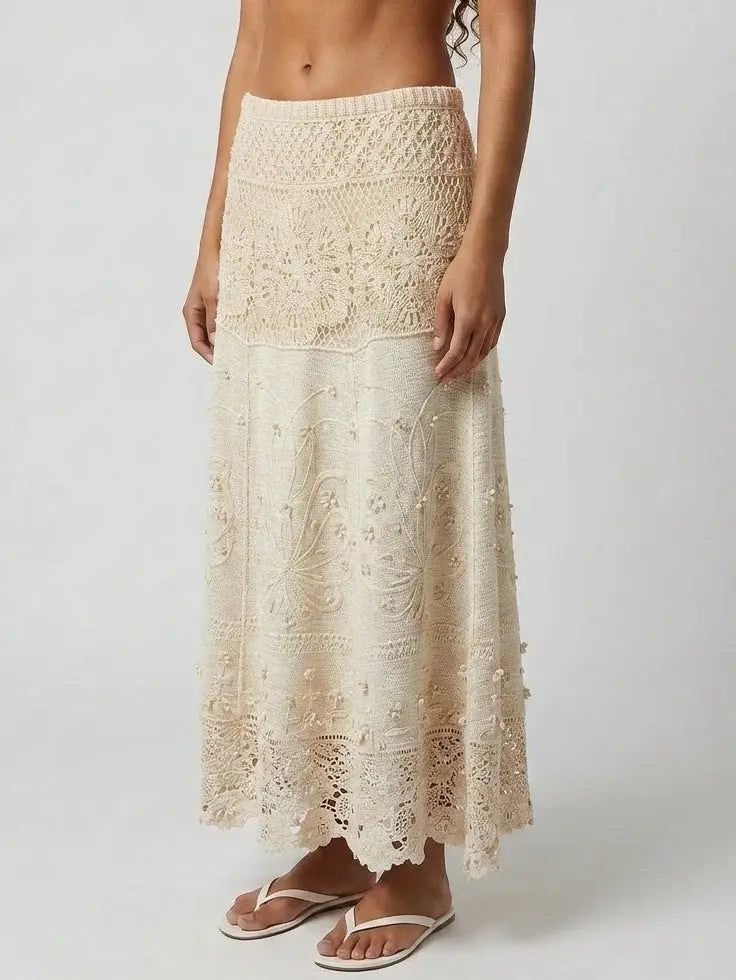 Bohemian Crochet Lace Embroidered Maxi Skirt - Skirts