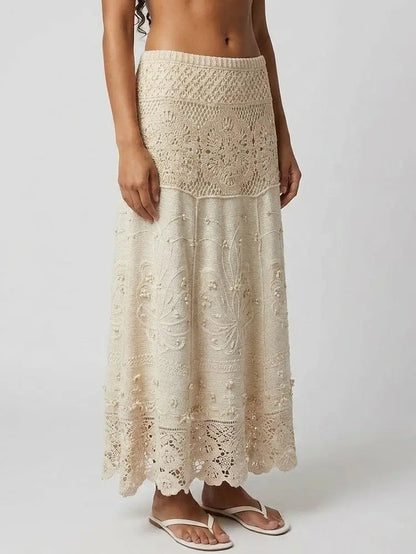 Bohemian Crochet Lace Embroidered Maxi Skirt - Skirts