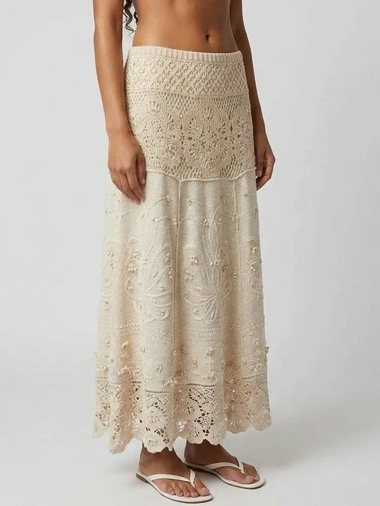 Bohemian Crochet Lace Embroidered Maxi Skirt - Skirts