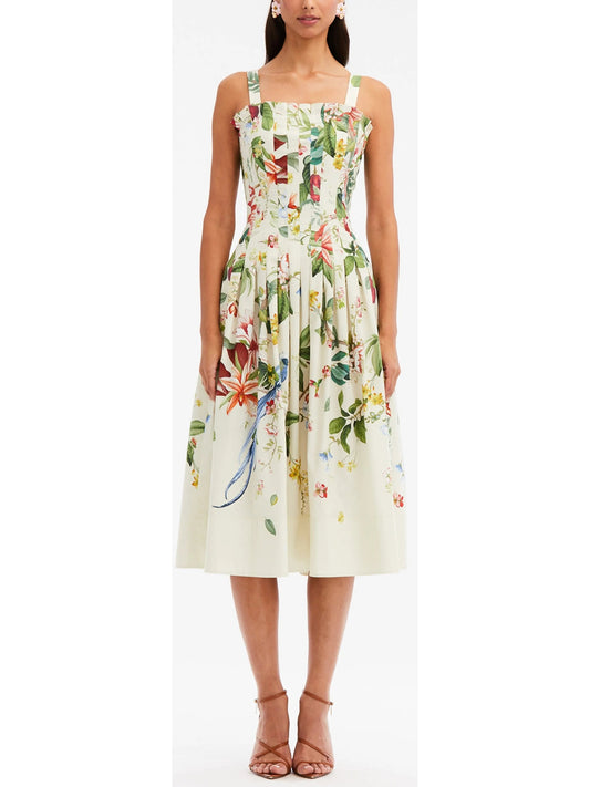 Botanical Printed Sleeveless Fit & Flare Tank Dress - Branna Couture