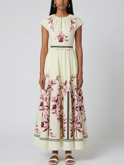 Botanical Border-Print Maxi Dress - S - Dresses