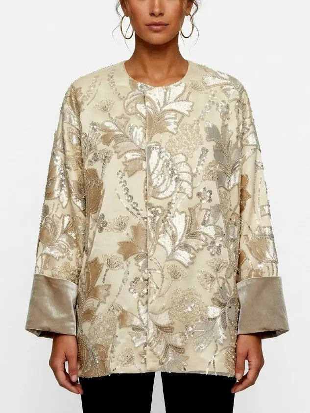 Botanical Embellished Evening Jacket - S - Jackets