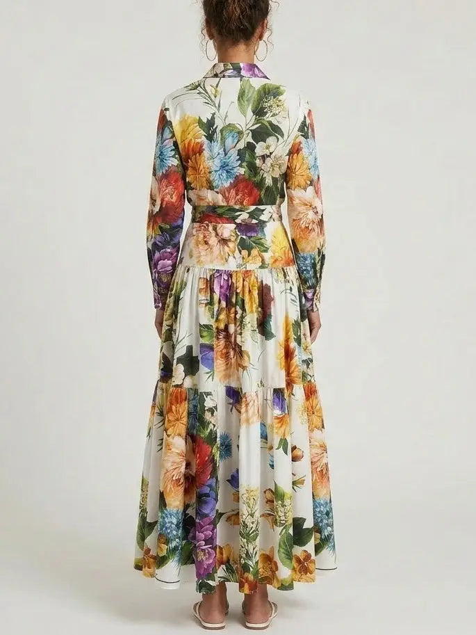 Botanical Floral Tie-Waist Shirt and Maxi Skirt Set - Suits & Sets