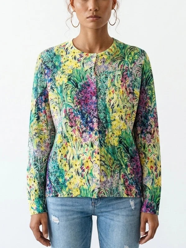 Botanical Garden Print Wool Cardigan in Multicolor - Sweaters & Knitwear