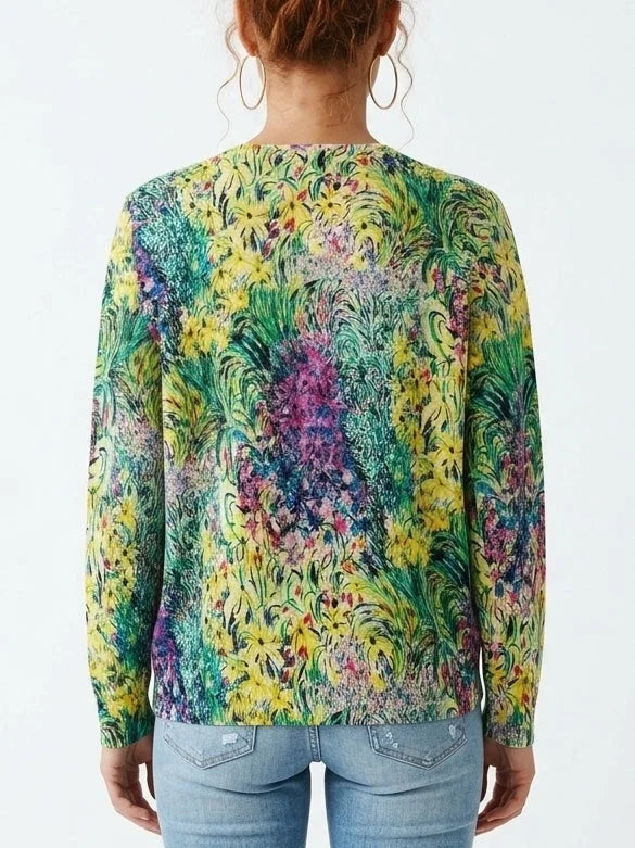 Botanical Garden Print Wool Cardigan in Multicolor - Sweaters & Knitwear
