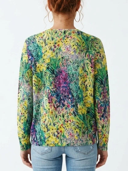 Botanical Garden Print Wool Cardigan in Multicolor - Sweaters & Knitwear