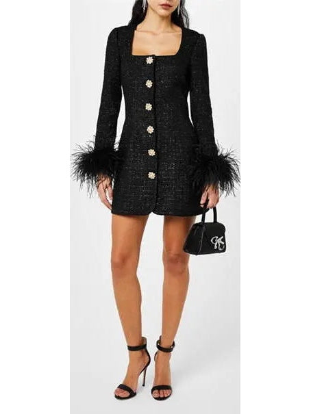 Boucle Feather Mini Dress - Branna Couture