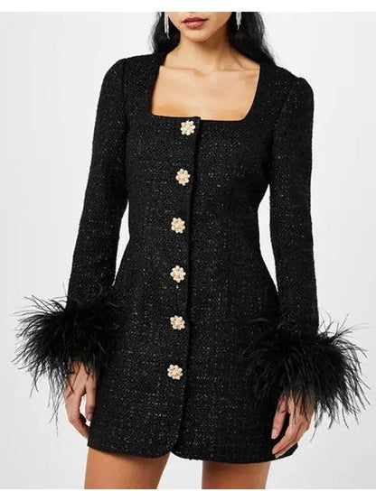 Boucle Feather Mini Dress - Branna Couture