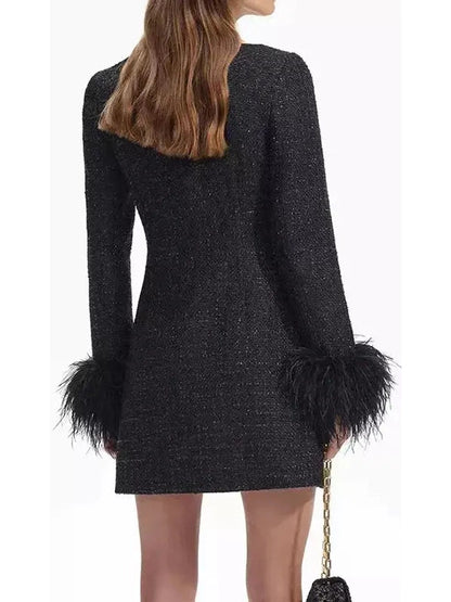 Boucle Feather Mini Dress - Branna Couture