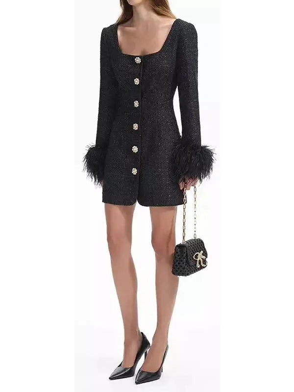 Boucle Feather Mini Dress - Branna Couture