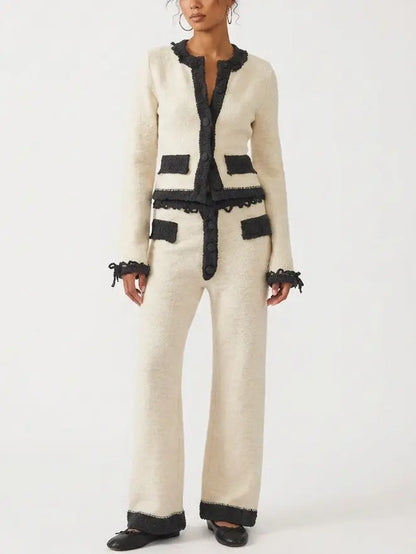 Bouclé Knit Cardigan and Pant Lounge Set - Suits & Sets