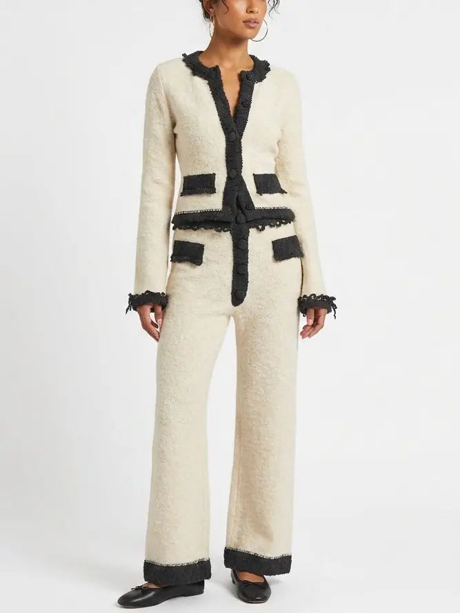 Bouclé Knit Cardigan and Pant Lounge Set - Suits & Sets