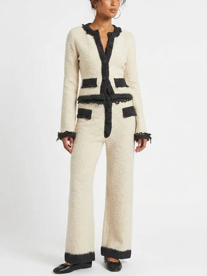 Bouclé Knit Cardigan and Pant Lounge Set - Suits & Sets