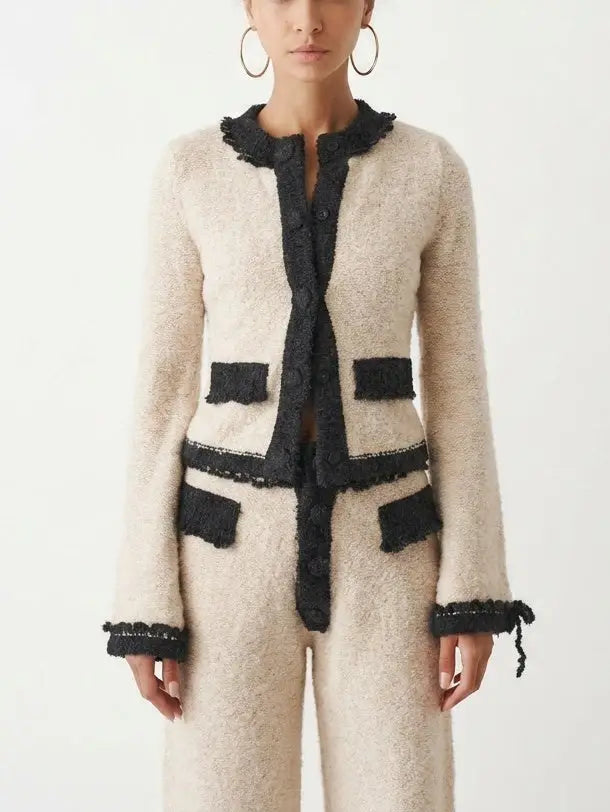 Bouclé Knit Cardigan and Pant Lounge Set - Suits & Sets