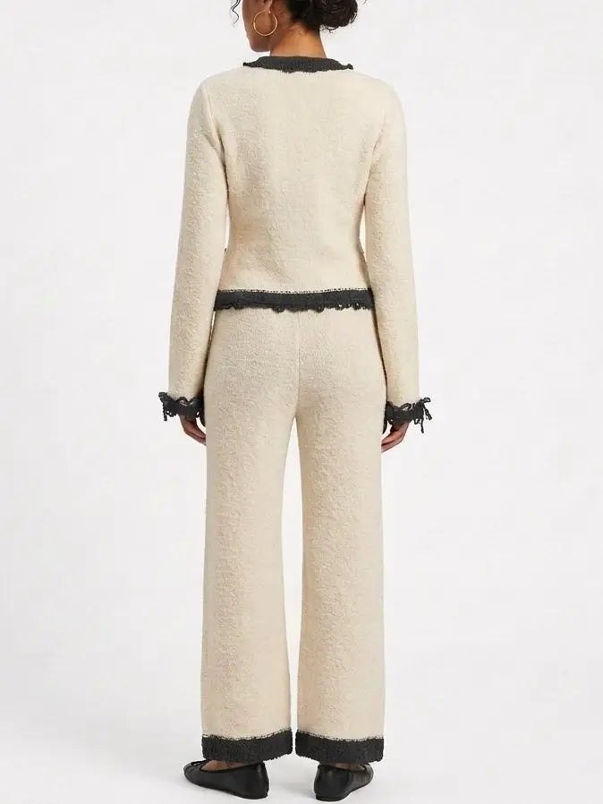 Bouclé Knit Cardigan and Pant Lounge Set - Suits & Sets