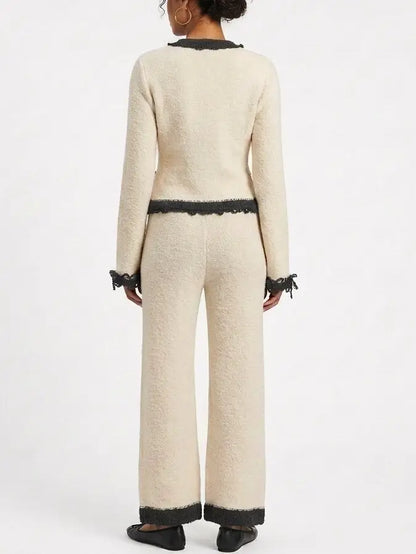 Bouclé Knit Cardigan and Pant Lounge Set - Suits & Sets