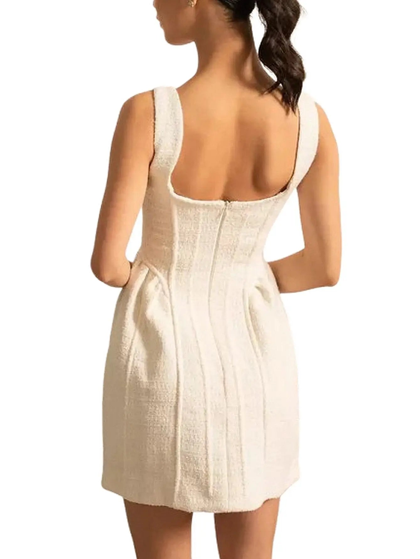 Boucle Tweed Peplum Mini Dress In White - Dresses