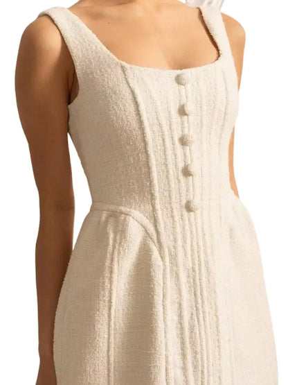 Boucle Tweed Peplum Mini Dress In White - Dresses