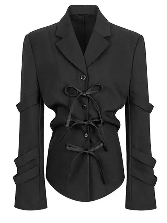 Bow-Detailed Single-Breasted Blazer in Black - Branna Couture