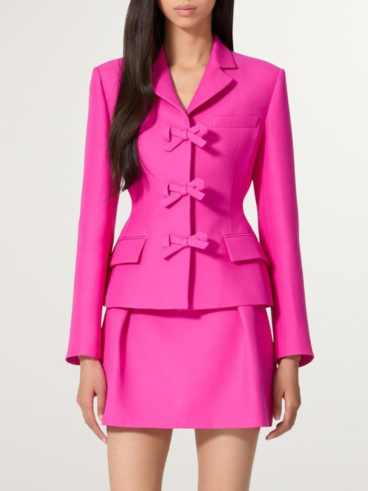 Bow-Embellished Hot Pink Single-Breasted Blazer - Branna Couture