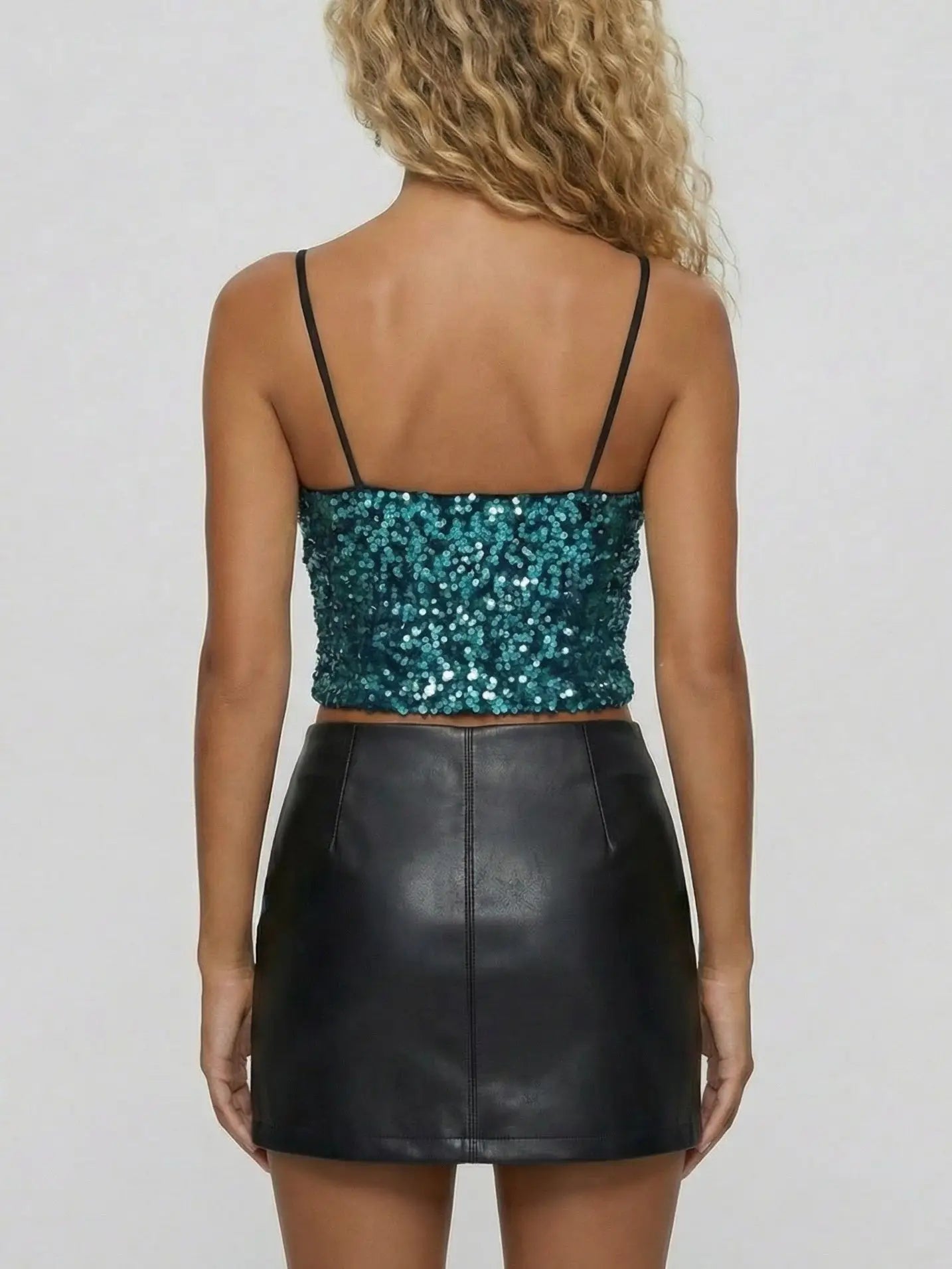 Bow-Embellished Sequin Cropped Camisole Top - Tops