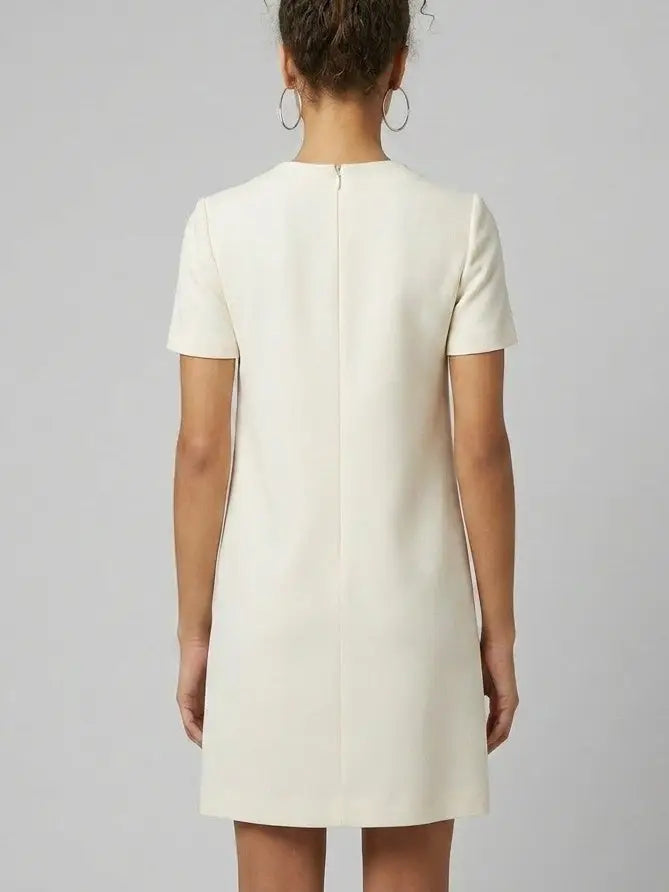 Bow-Embellished Short Sleeve Shift Dress - Dresses