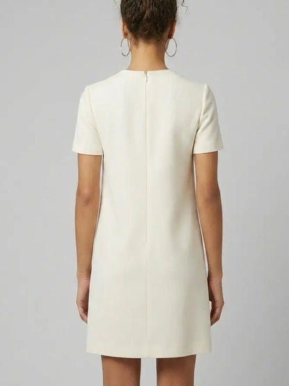 Bow-Embellished Short Sleeve Shift Dress - Dresses