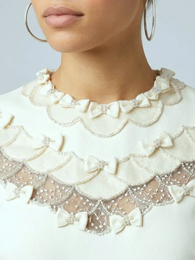 Bow-Embellished Short Sleeve Shift Dress - Dresses