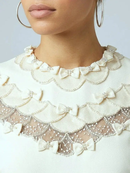 Bow-Embellished Short Sleeve Shift Dress - Dresses