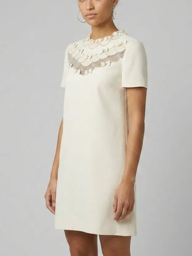 Bow-Embellished Short Sleeve Shift Dress - Dresses