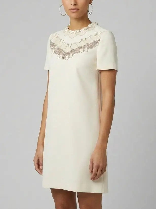 Bow-Embellished Short Sleeve Shift Dress - Dresses