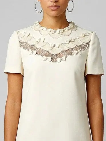 Bow-Embellished Short Sleeve Shift Dress - Dresses