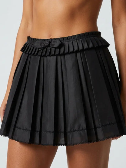 Bow Detail Pleated Mini Skirt - Skirts