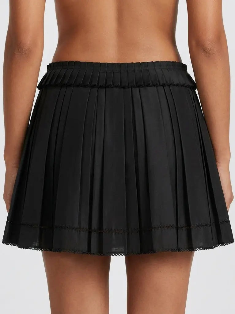 Bow Detail Pleated Mini Skirt - Skirts