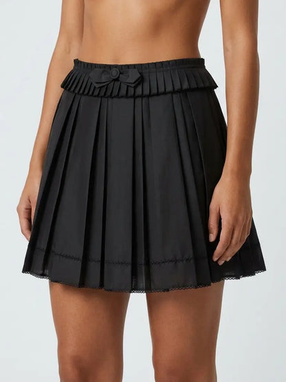 Bow Detail Pleated Mini Skirt - Skirts