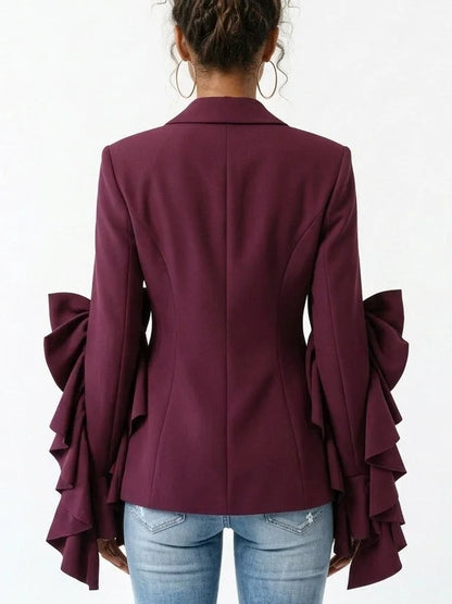 Bow Detail Ruffle Sleeve Blazer - Jackets