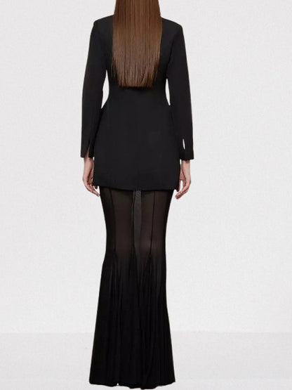 Boxy Blazer and Long Sheer Skirt Set - Suits & Sets