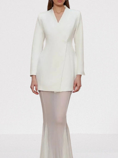 Boxy Blazer and Long Sheer Skirt Set - Suits & Sets